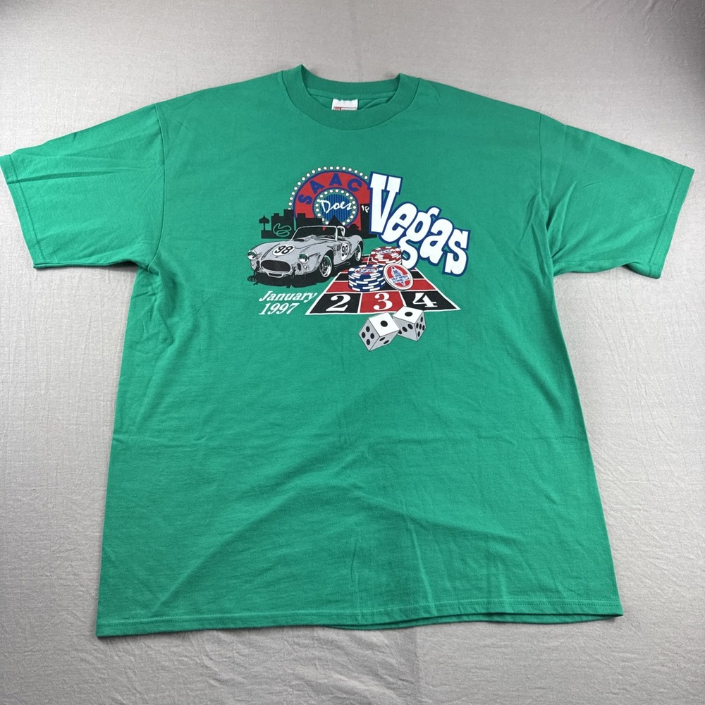 Vintage Hanes Beefy T-Shirt Mens XL Green 1997 Las Vegas Casino Shelby Saac 90s